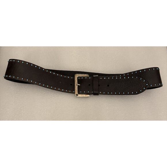 VTG Lauren Ralph Lauren Turquoise Color Beads Leather Black Belt Boho Western L main image 4